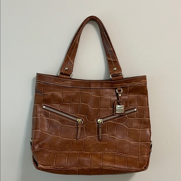 Dooney & Bourke Brown Leather Croc Embossed Shoulder Tote Bag Purse